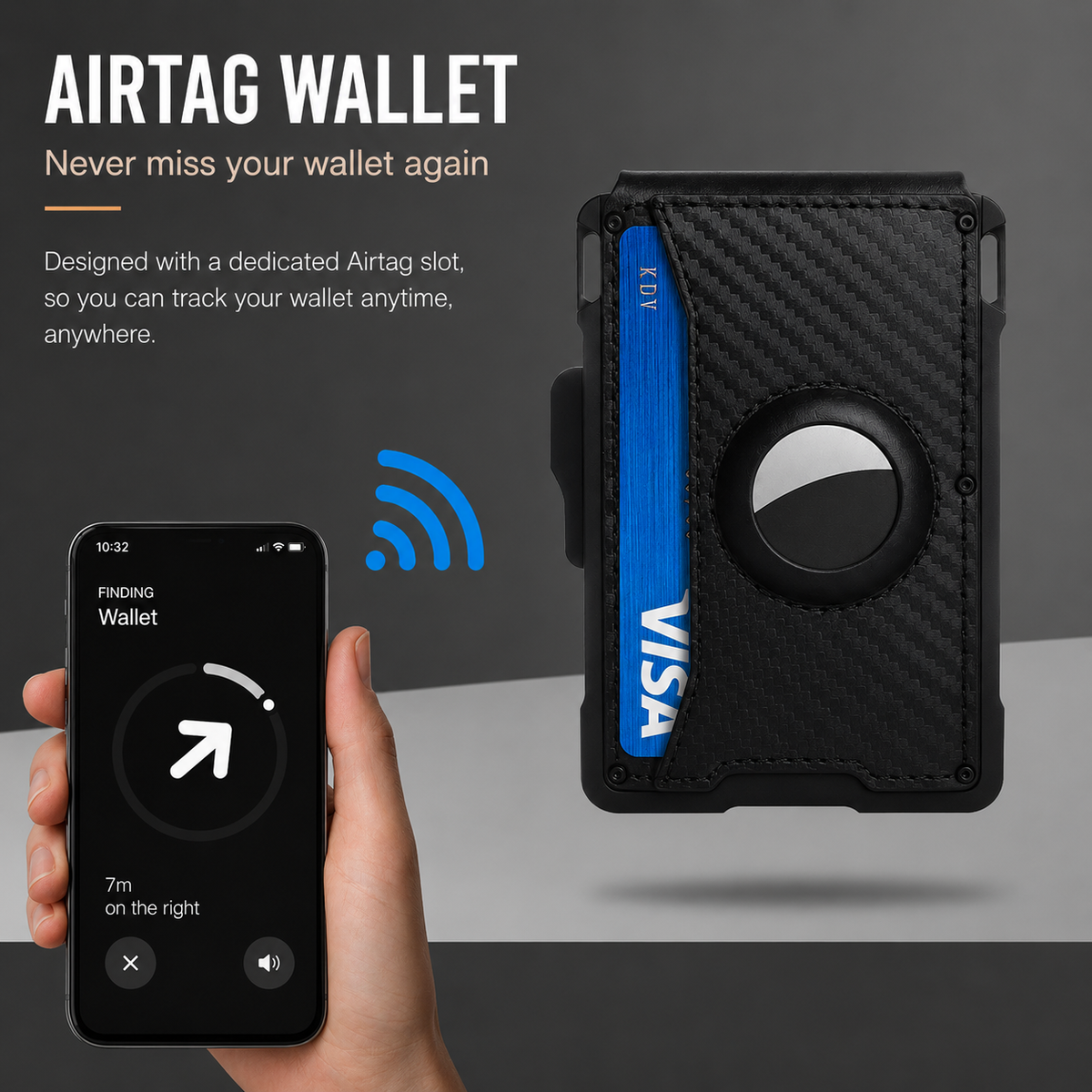 Men's minimalist RFID blocking Wallet. Carban Black