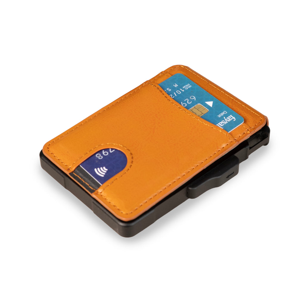 Men's minimalist RFID Blocking Wallet. Mustard color