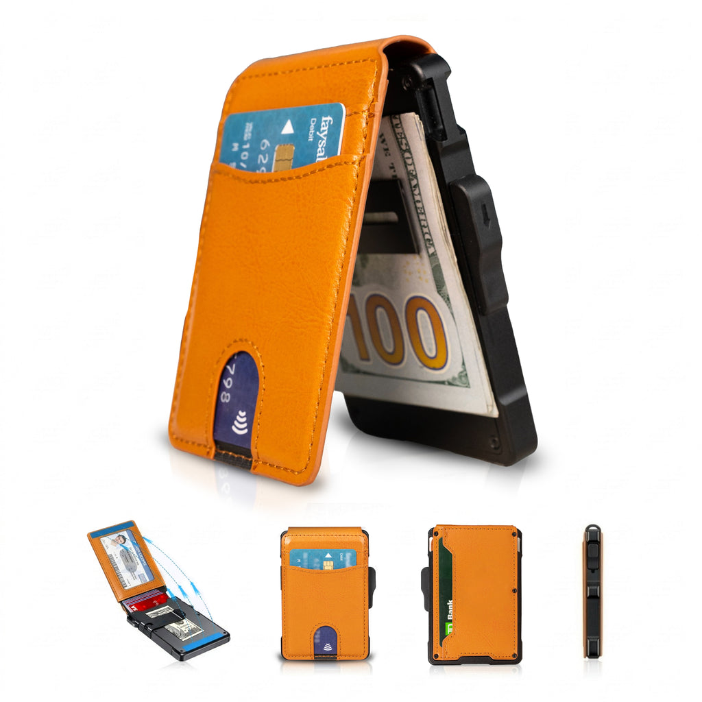 Men's minimalist RFID Blocking Wallet. Mustard color