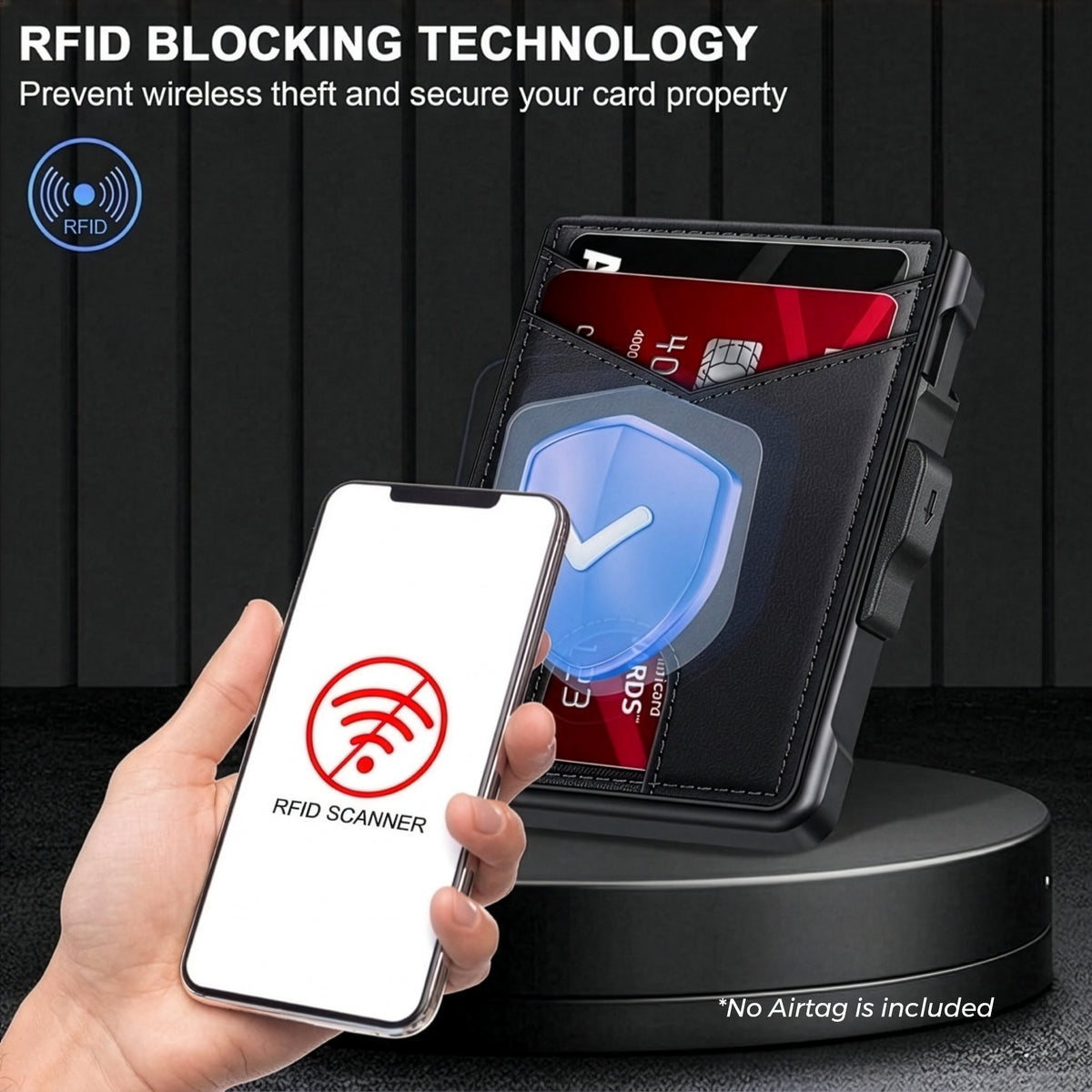 Black Color. Men's minimalist RFID blocking Wallet.