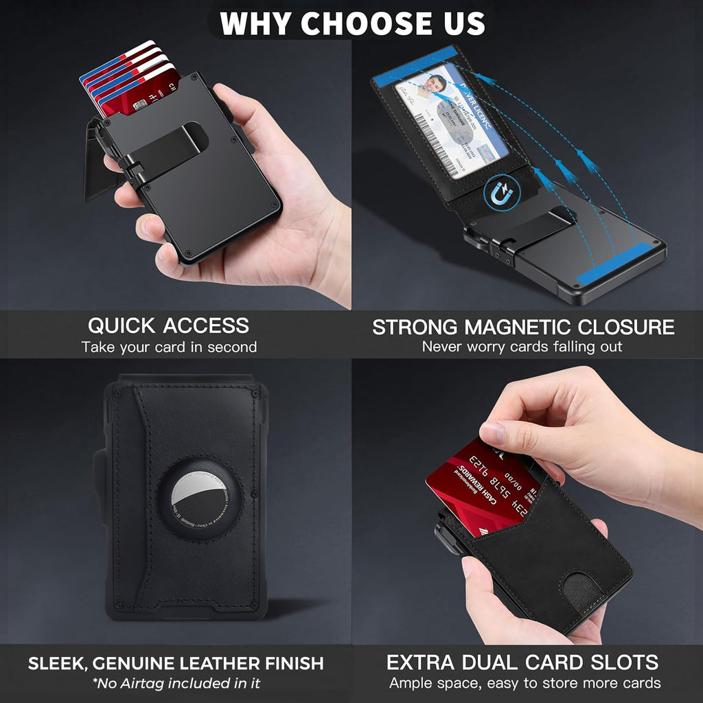 Black Color. Men's minimalist RFID blocking Wallet.