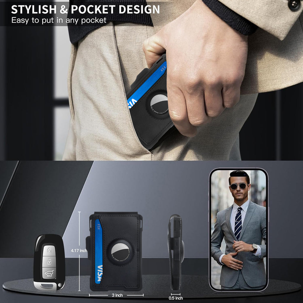Black Color. Men's minimalist RFID blocking Wallet.