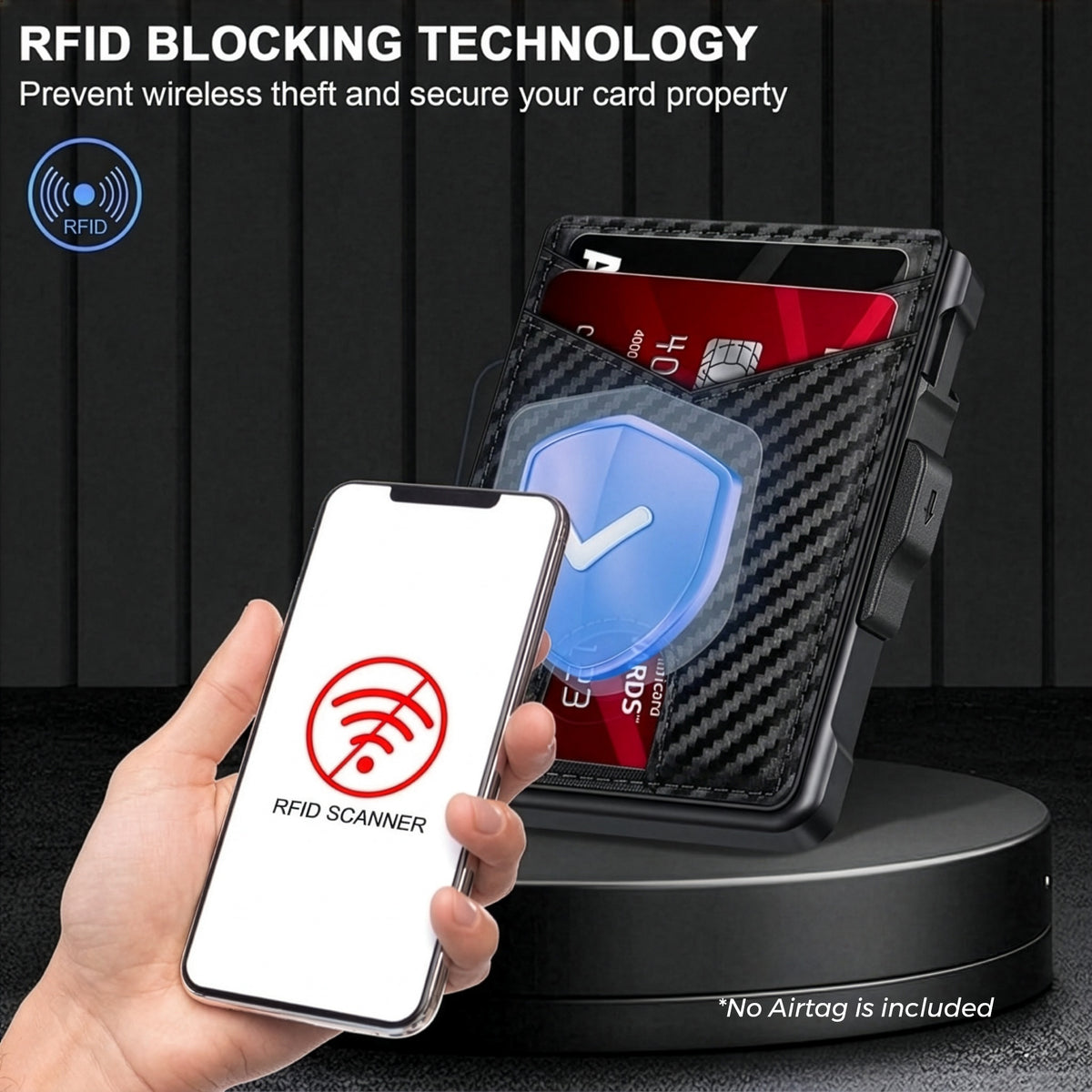 Men's minimalist RFID blocking Wallet. Carban Black