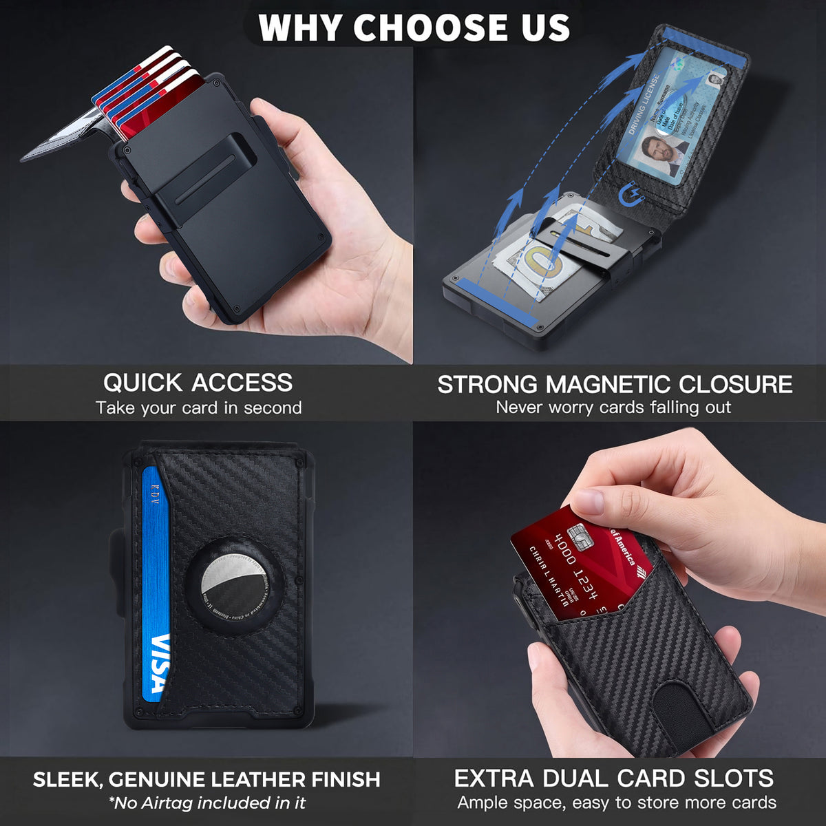 Men's minimalist RFID blocking Wallet. Carban Black