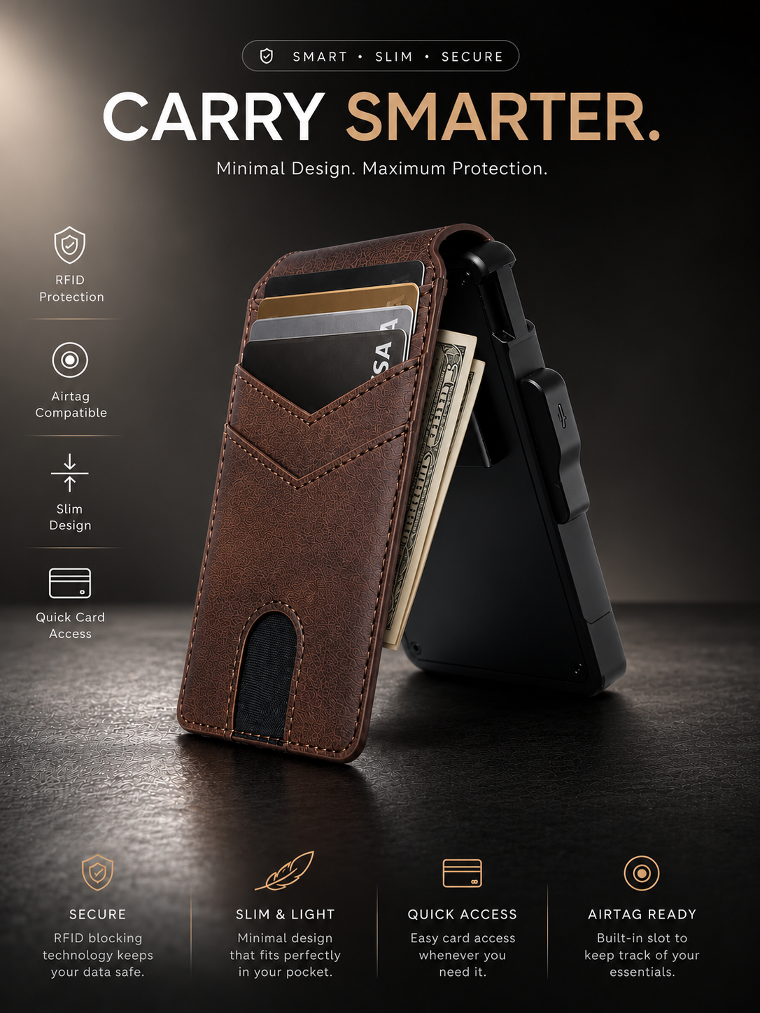 Men's minimalist RFID blocking Wallet. Coffee Brown
