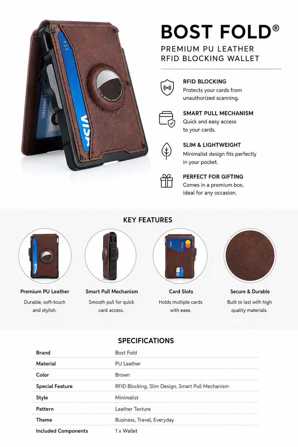 Men's minimalist RFID blocking Wallet. Coffee Brown