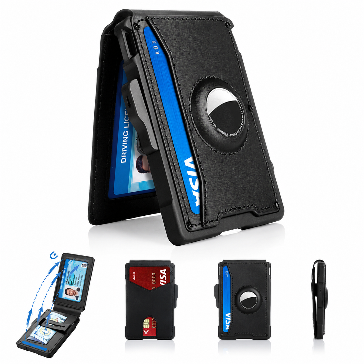 Black Color. Men's minimalist RFID blocking Wallet.