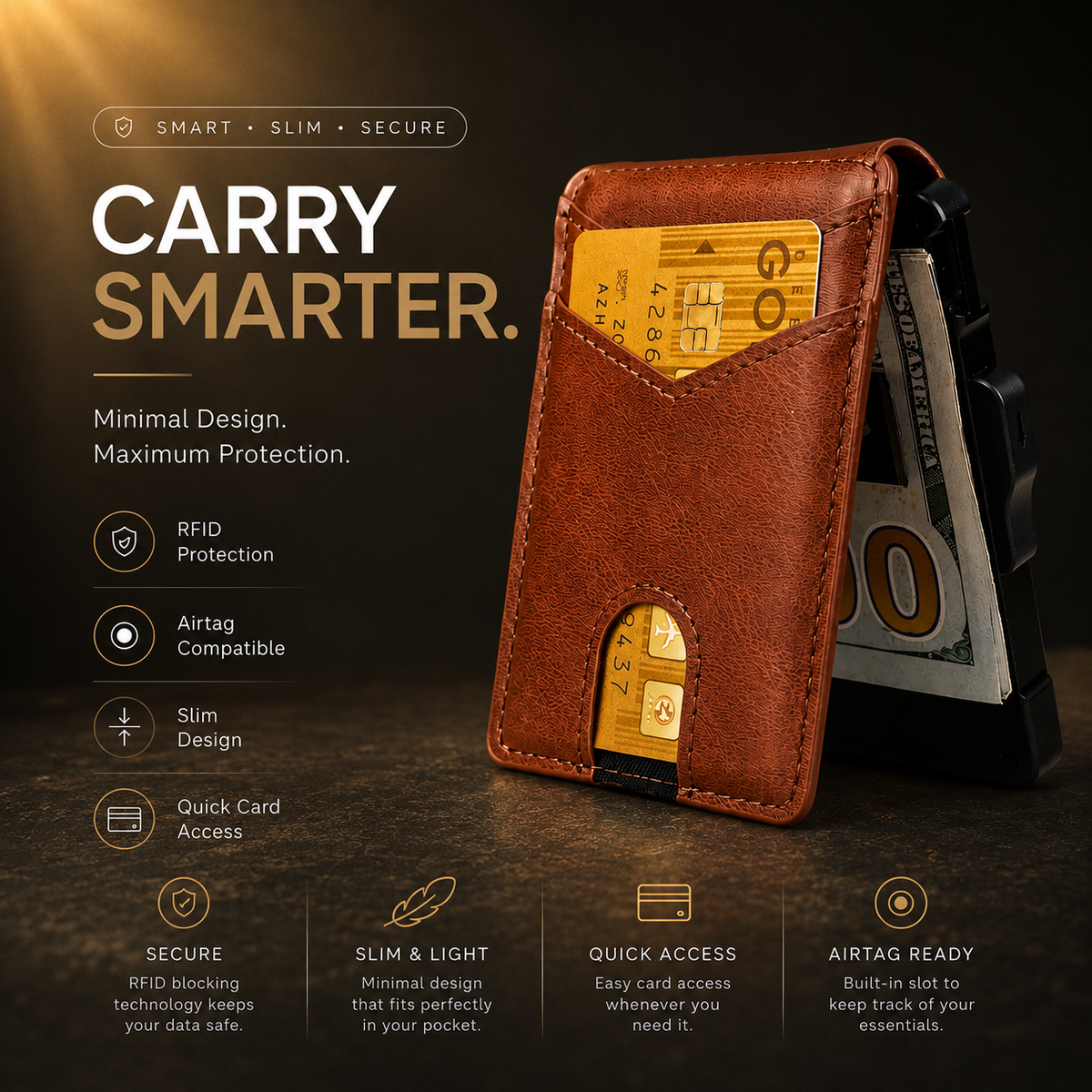 Men's minimalist RFID blocking Wallet. Brown color