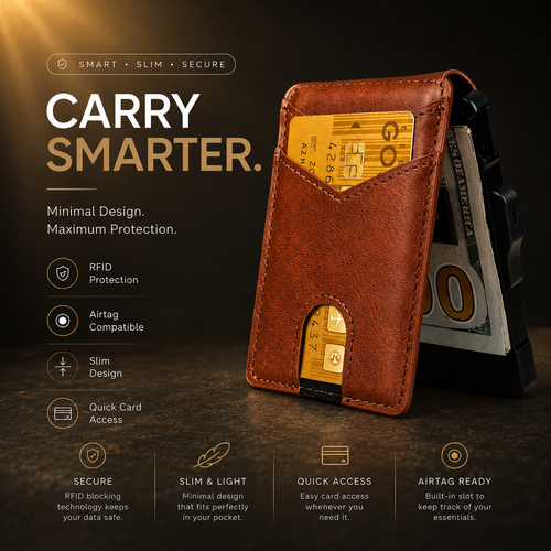 Men's minimalist RFID blocking Wallet. Brown color